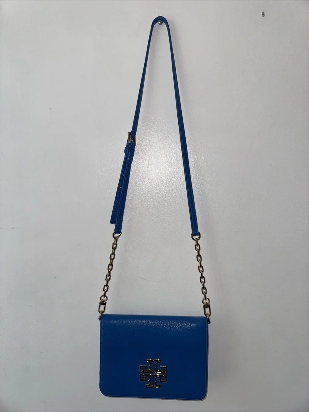 Tory Burch Britten blue purse - royal cobalt blue crossbody with gold accents